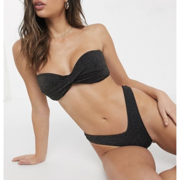 NWOT Seafolly Stardust Twist Bandeau Top & V High Cut Rio Bottoms Bikini… - Picture 1 of 9